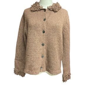 Boden Women's Lambs Wool Fringe Cardigan Sweater Long Sleeve Knit Brown Size XL
